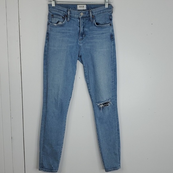 Agolde Sophie Skinny Ankle Jeans Ripped Knee Light
Wash Mid Rise Womens 25 - Picture 1 of 9